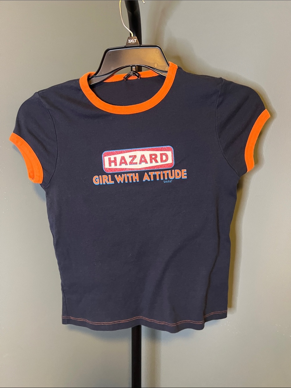 FANG Navy Ringer Tee with Orange Trim - "Hazard Girl With Attitude"